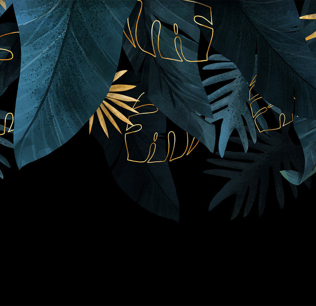 Botanical Wallpaper Wall Mural - Jungle Golden Leaves