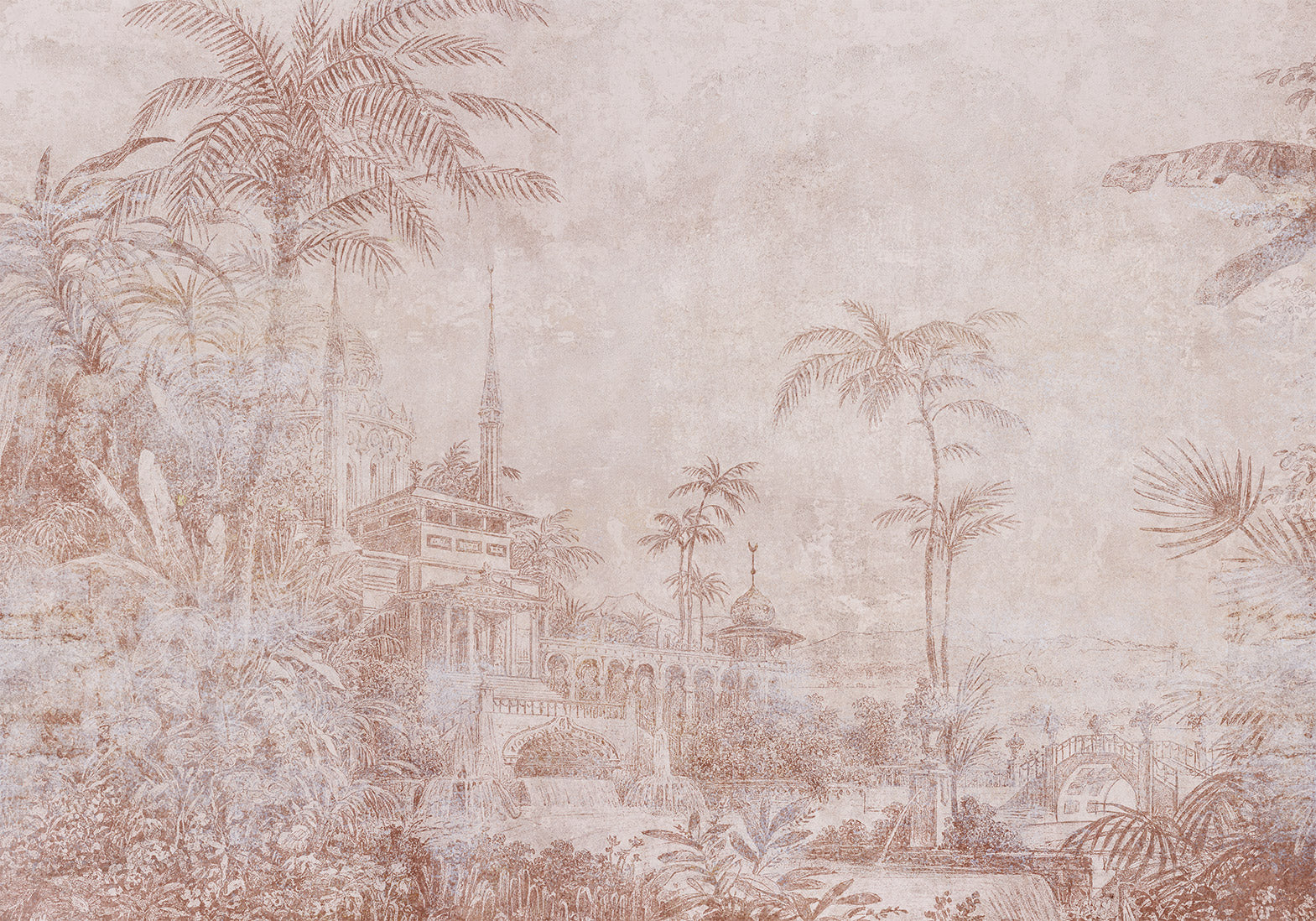 Botanical Wallpaper Wall Mural - Landscape With Temple