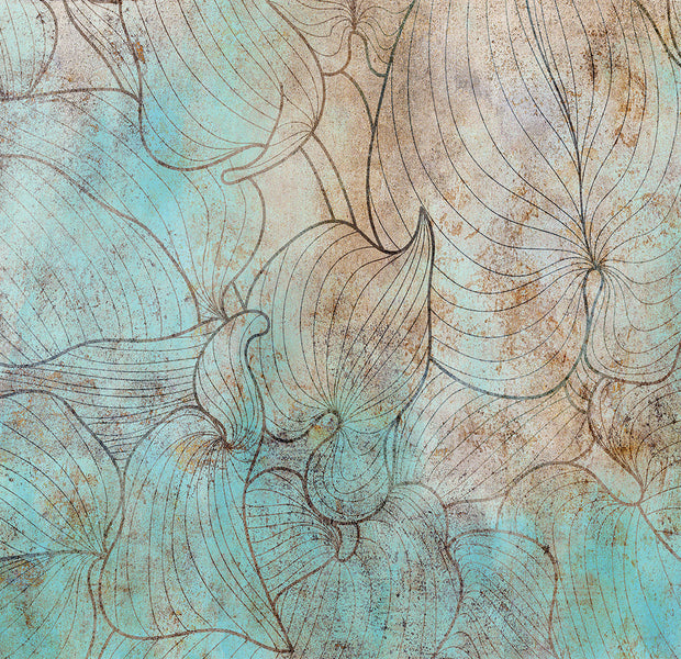 Botanical Wallpaper Wall Mural - Leaves in Blue