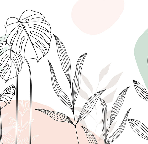 Botanical Wallpaper Wall Mural - Leaves in Pastels