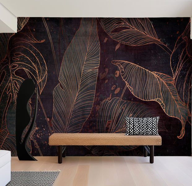 Botanical Wallpaper Wall Mural - Maze of Leaves 39"Wx27"H / Regular