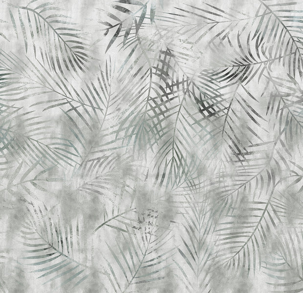 Botanical Wallpaper Wall Mural - Minimalist Grey Exotic Leaves