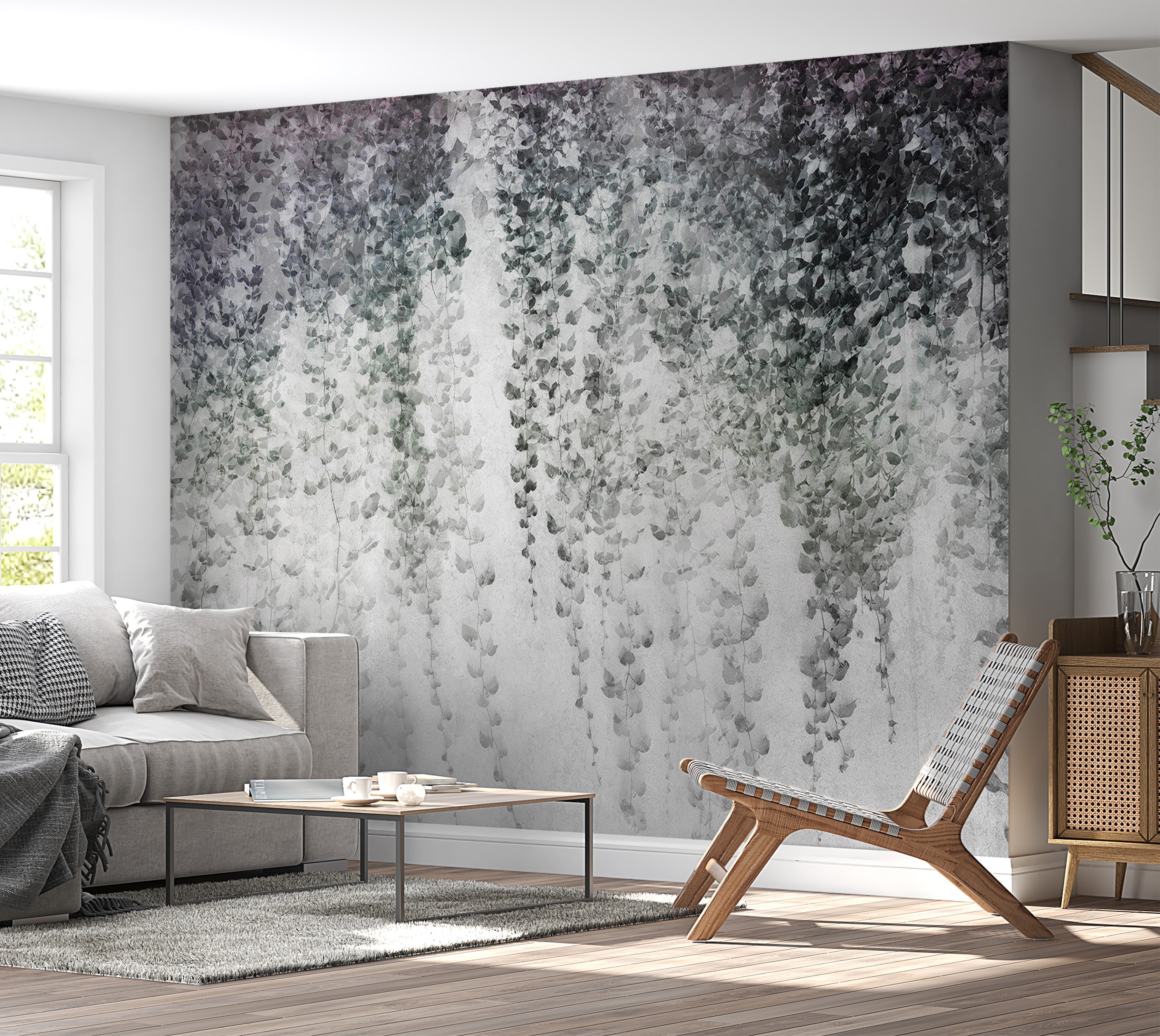 Botanical Wallpaper Wall Mural - Peaceful Grey Oasis 39"Wx27"H / Regular