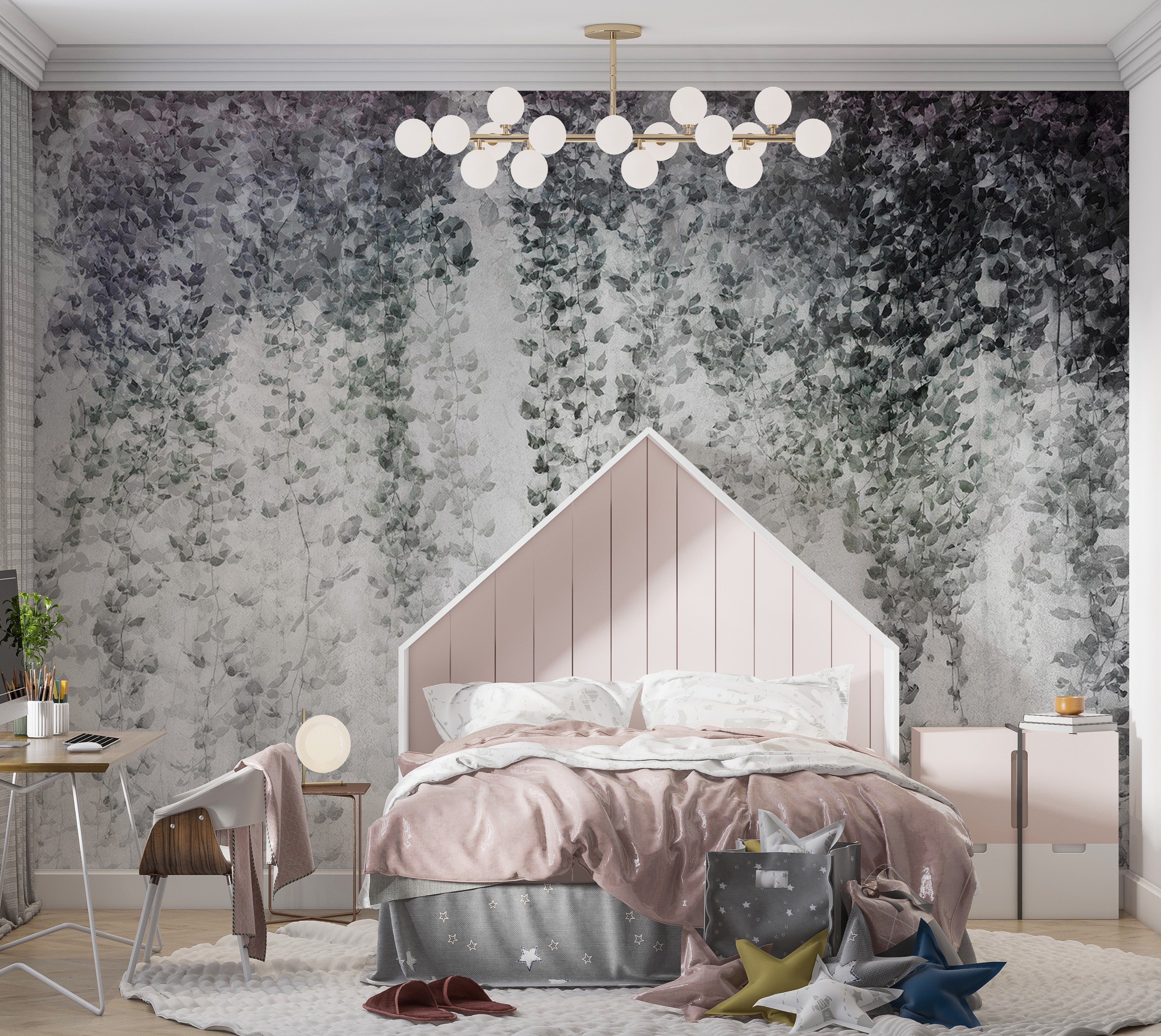 Botanical Wallpaper Wall Mural - Peaceful Grey Oasis 39"Wx27"H / Regular