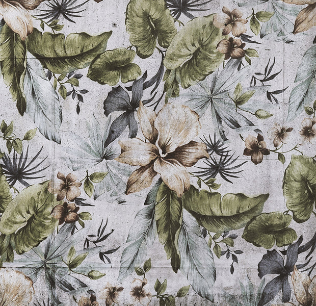 Botanical Wallpaper Wall Mural - Retro Concrete Nature