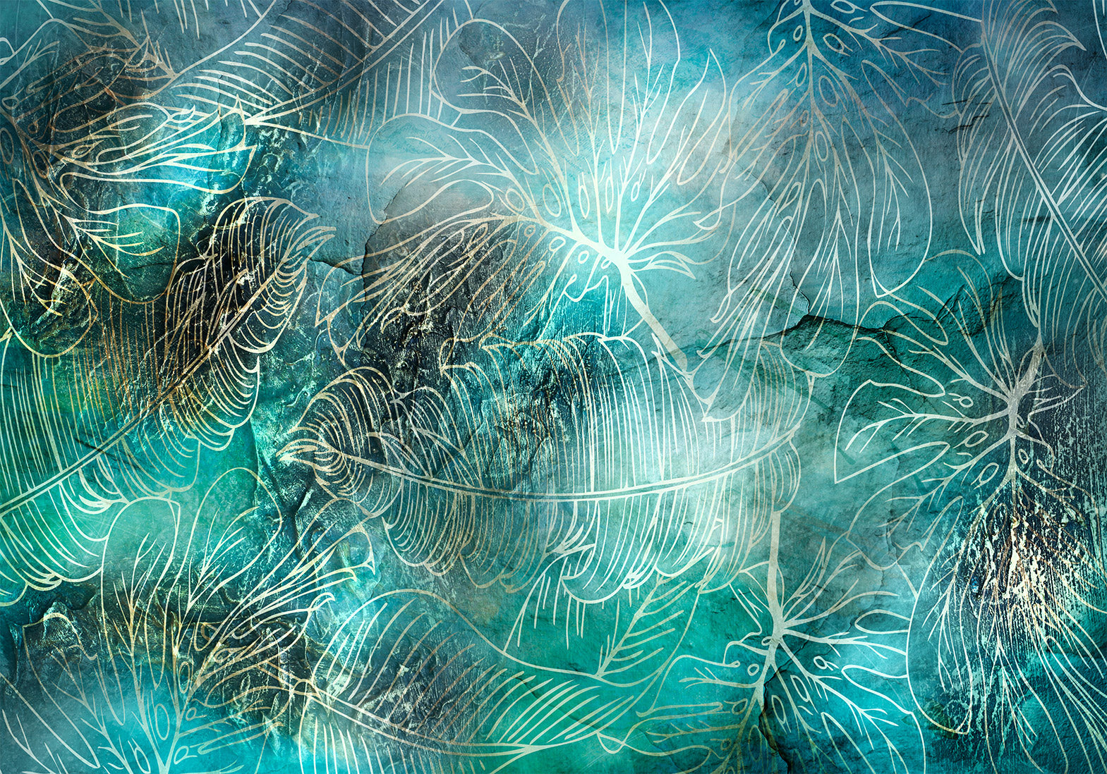 Botanical Wallpaper Wall Mural - Turquoise Vegetation