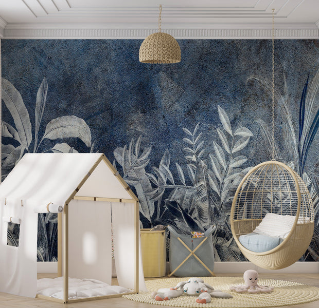 Botanical Wallpaper Wall Mural - Vintage Night Jungle 39"Wx27"H / Regular