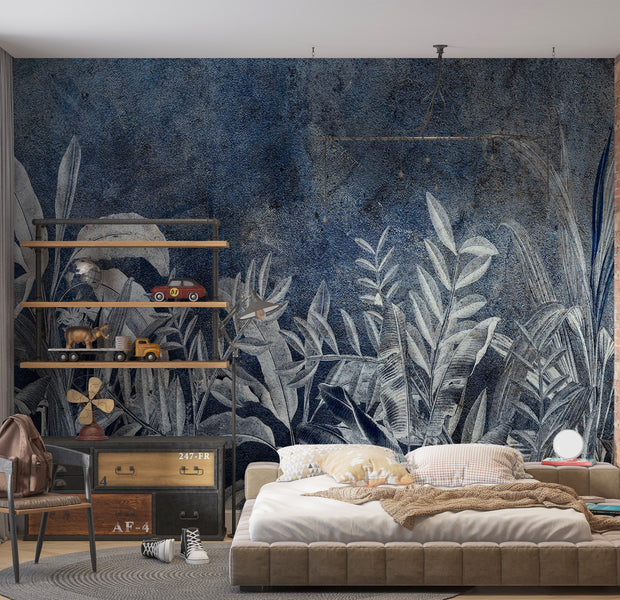 Botanical Wallpaper Wall Mural - Vintage Night Jungle 39"Wx27"H / Regular