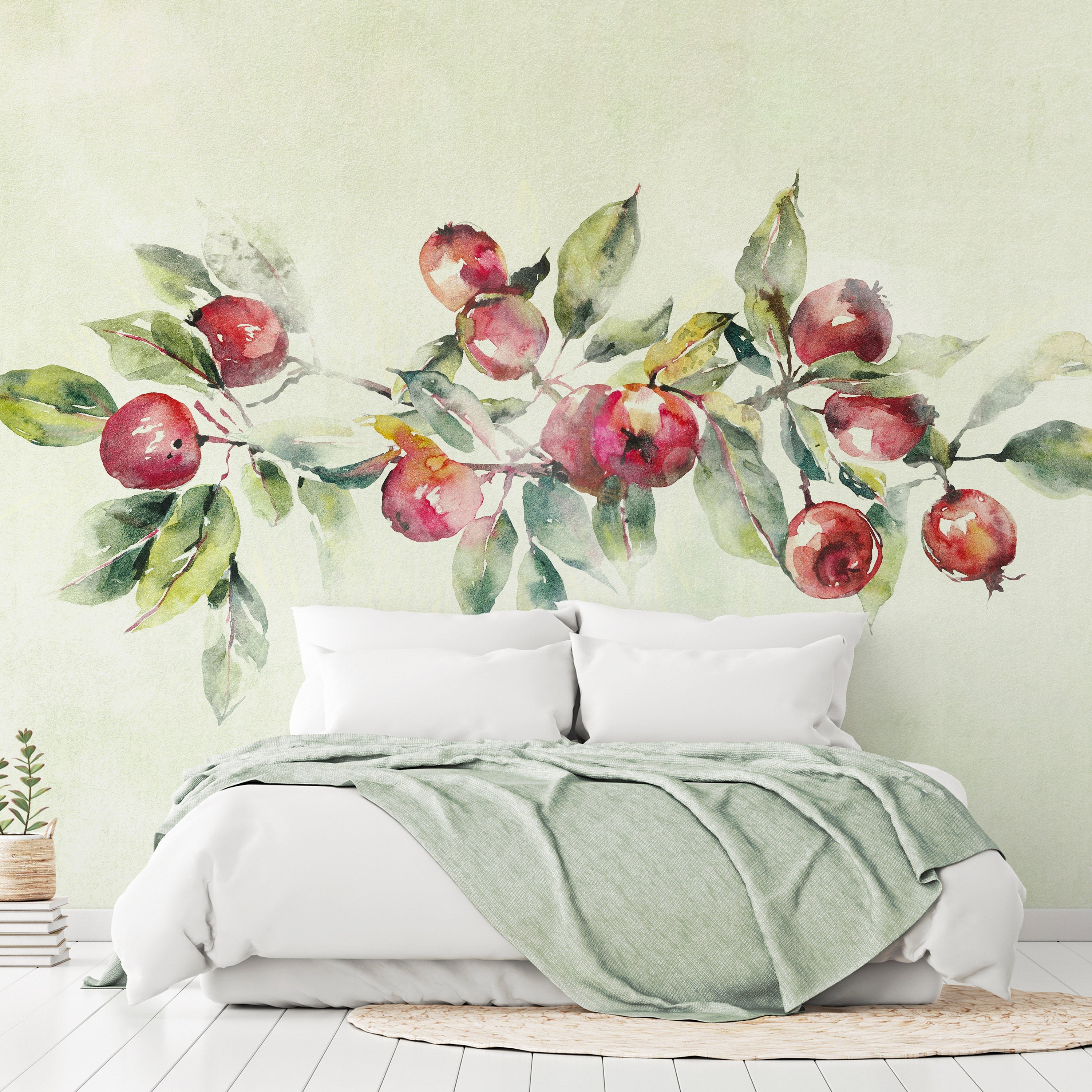 Botanical Wallpaper Wall Mural - Watercolor Apple Branch