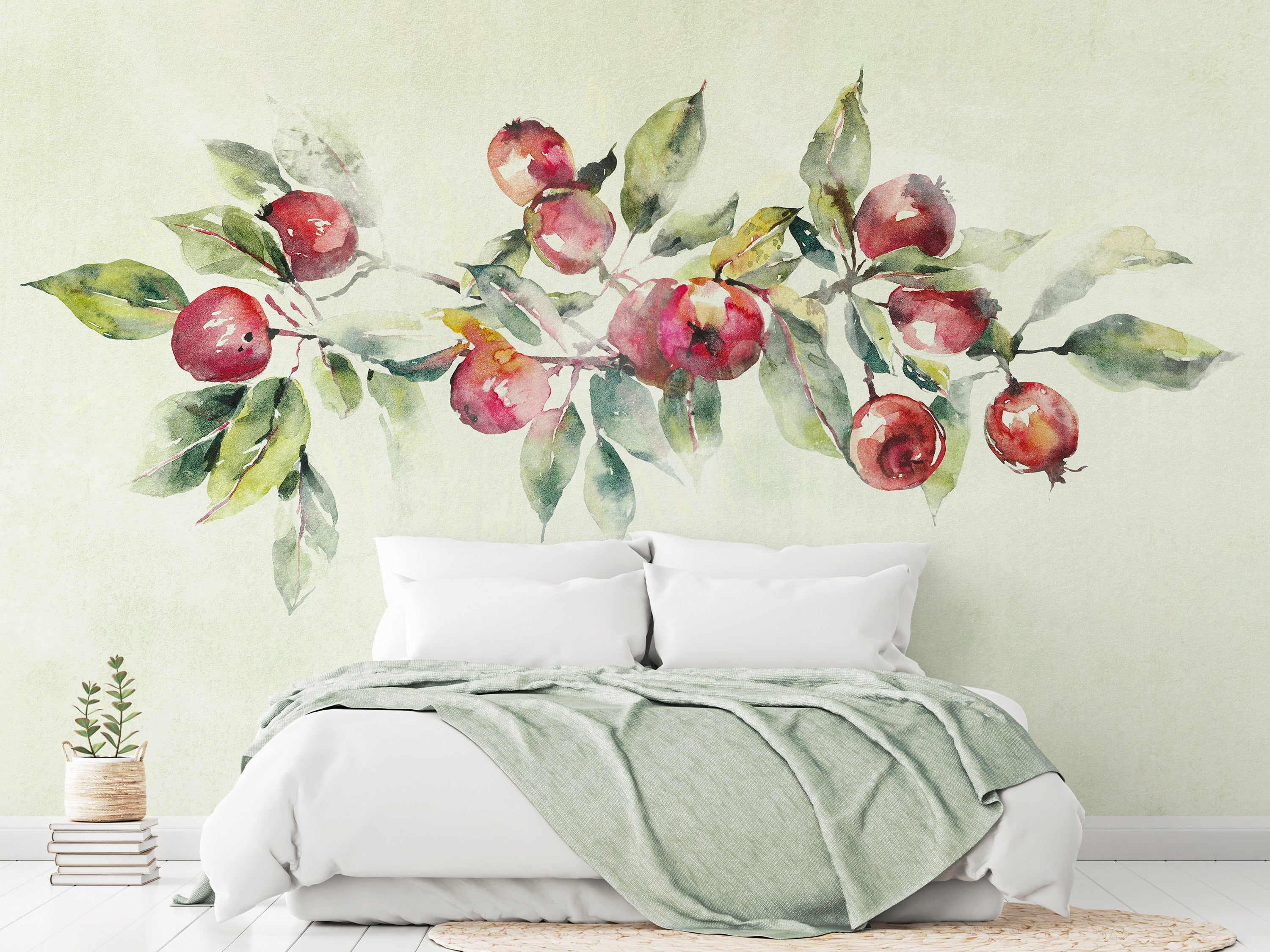 Botanical Wallpaper Wall Mural - Watercolor Apple Branch