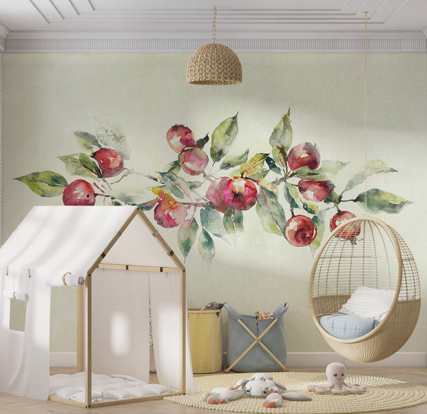 Botanical Wallpaper Wall Mural - Watercolor Apple Branch 39"Wx27"H / Regular