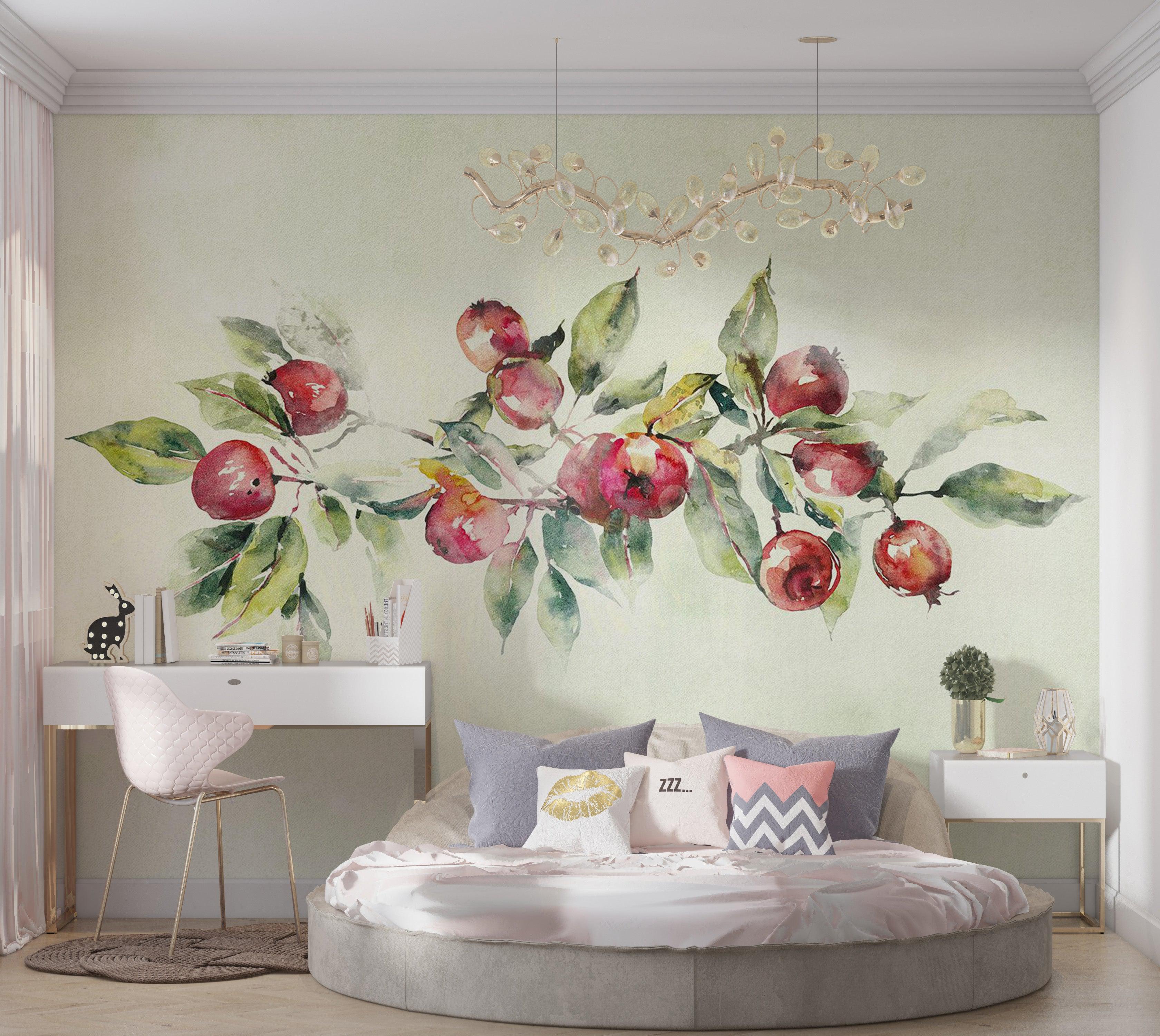 Botanical Wallpaper Wall Mural - Watercolor Apple Branch