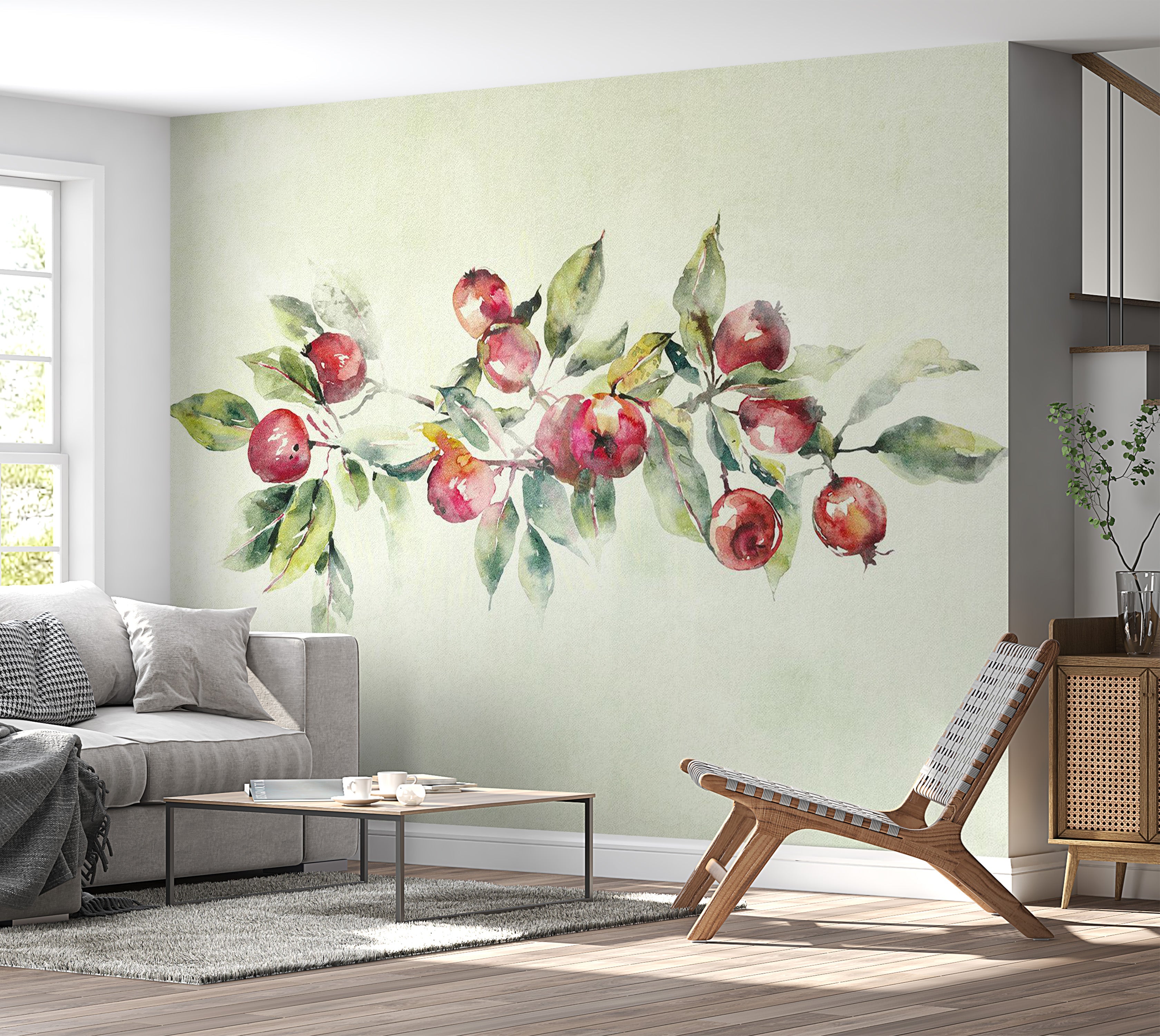 Botanical Wallpaper Wall Mural - Watercolor Apple Branch 39"Wx27"H / Regular
