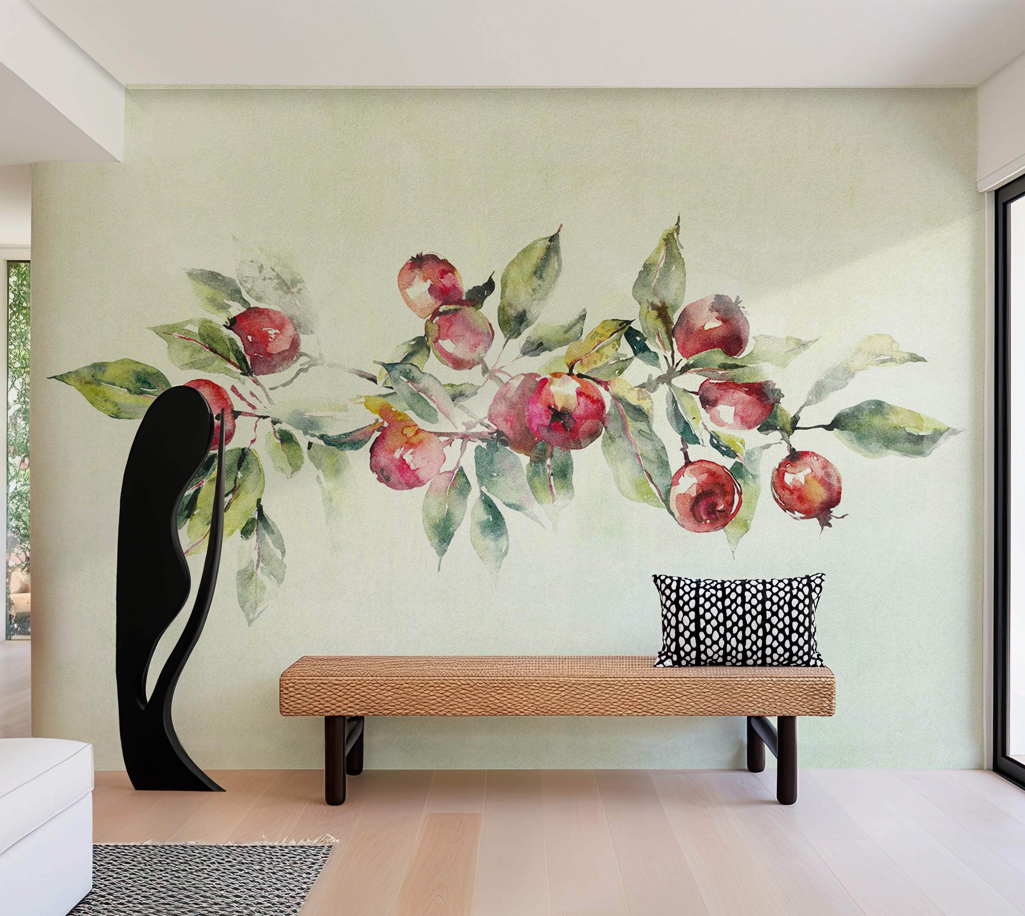 Botanical Wallpaper Wall Mural - Watercolor Apple Branch 39"Wx27"H / Regular