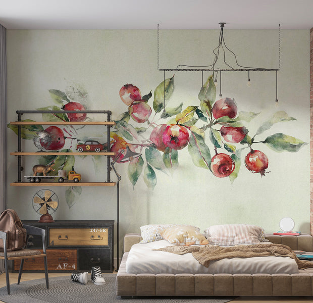 Botanical Wallpaper Wall Mural - Watercolor Apple Branch 39"Wx27"H / Regular