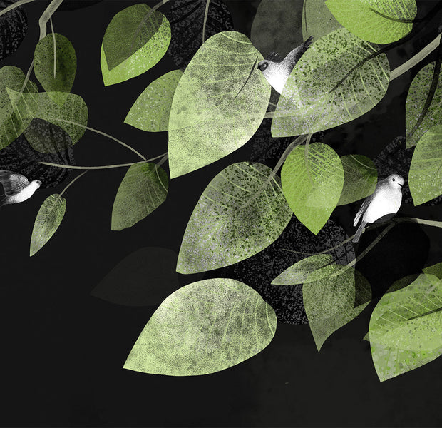 Botanical Wallpaper Wall Mural - Wings and Leaves at Twilight