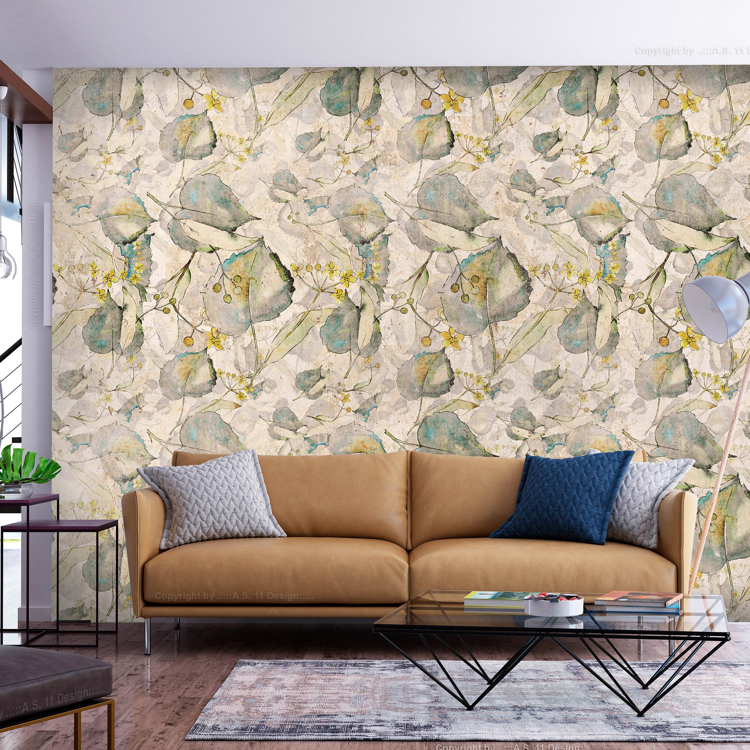 Botanical Wallpaper Wall Mural - Yellow Autumn Souvenirs