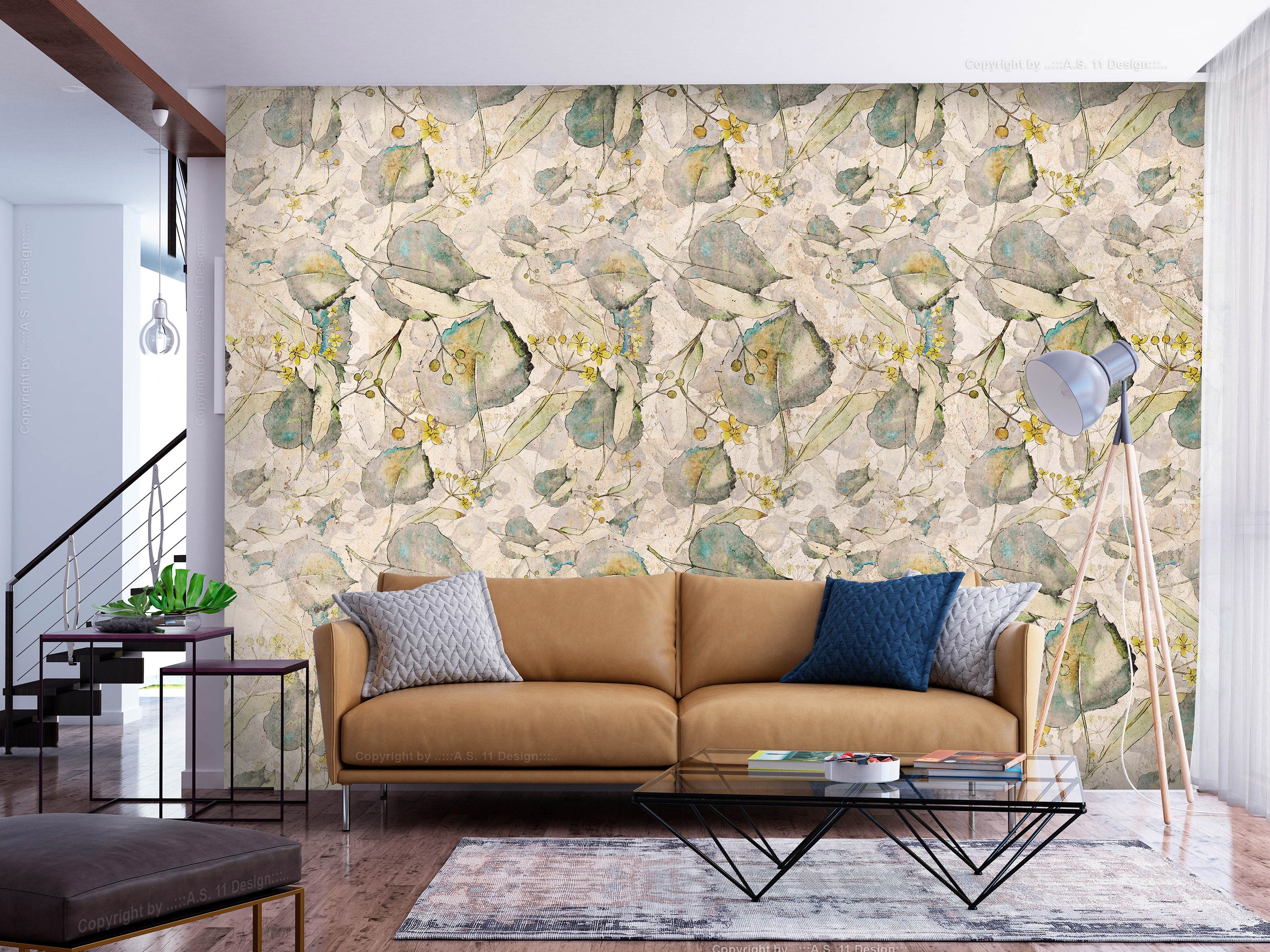 Botanical Wallpaper Wall Mural - Yellow Autumn Souvenirs