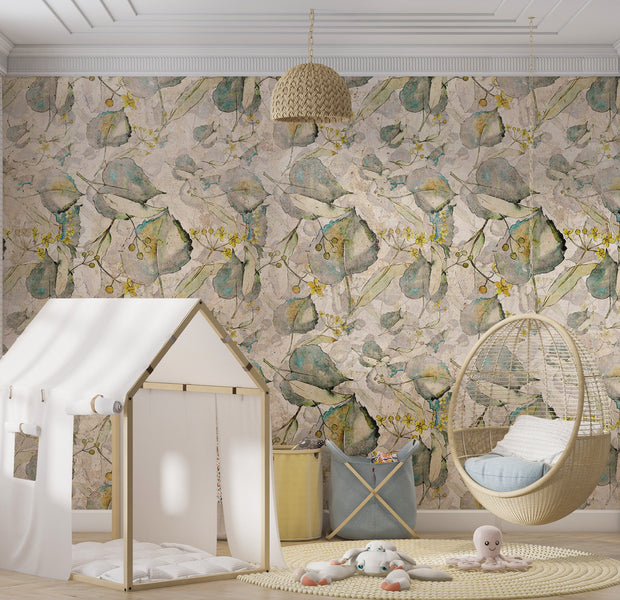 Botanical Wallpaper Wall Mural - Yellow Autumn Souvenirs 39"Wx27"H / Regular