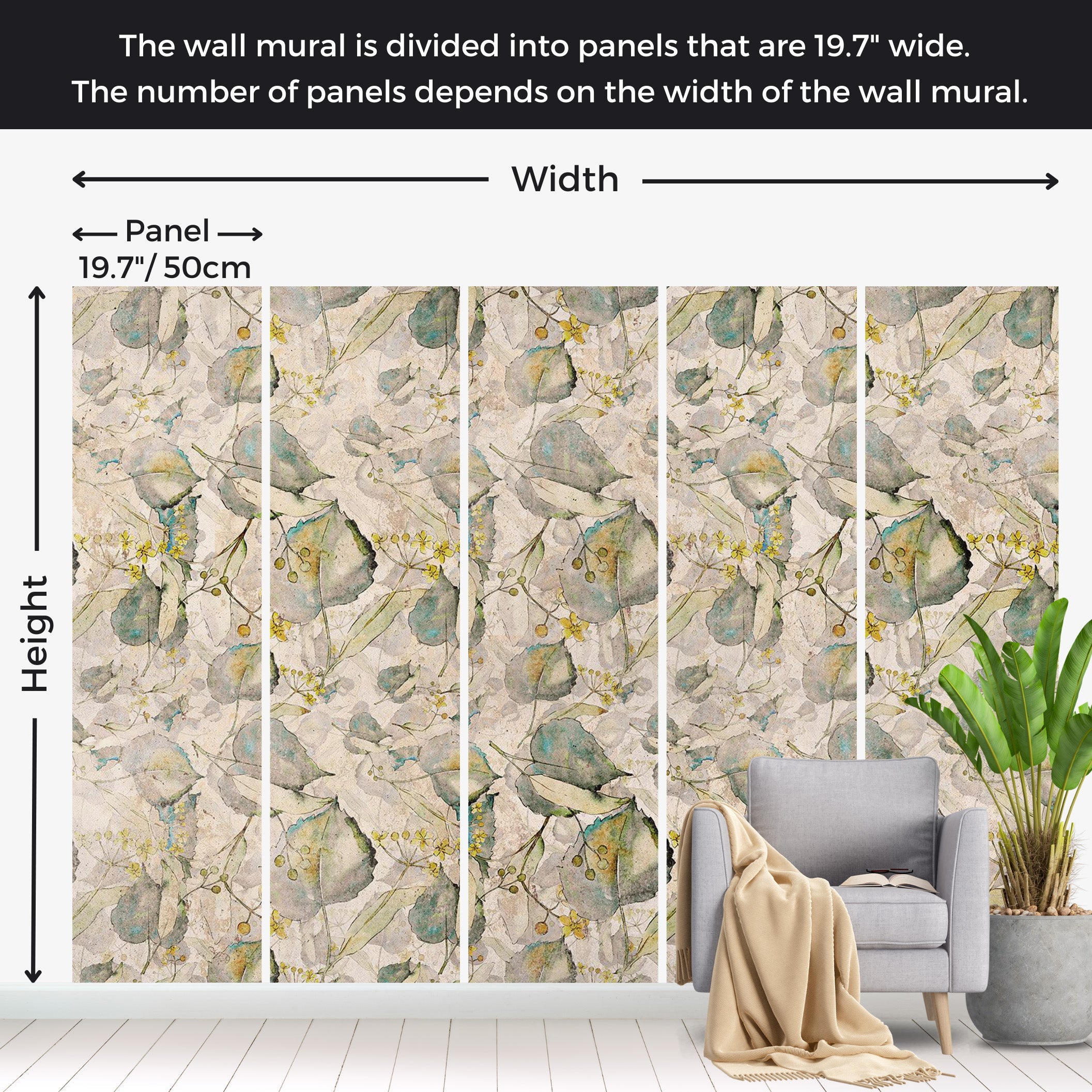 Botanical Wallpaper Wall Mural - Yellow Autumn Souvenirs 39"Wx27"H / Regular