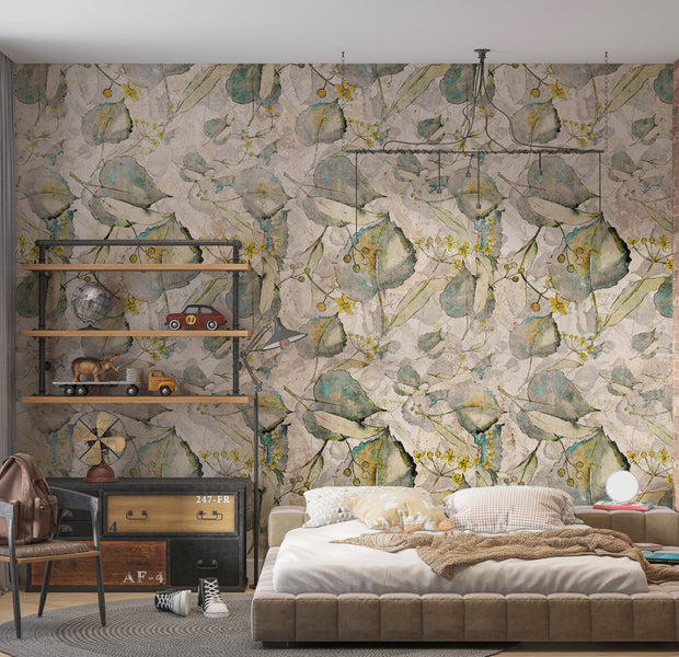 Botanical Wallpaper Wall Mural - Yellow Autumn Souvenirs 39"Wx27"H / Regular