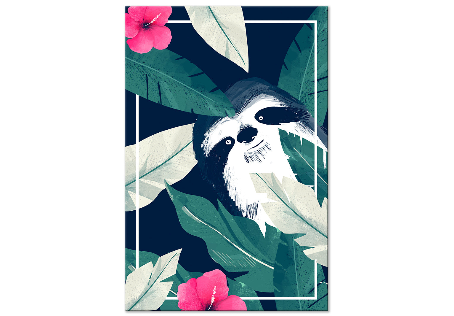 Cartoon Canvas Wall Art - Sloth in the Tropics