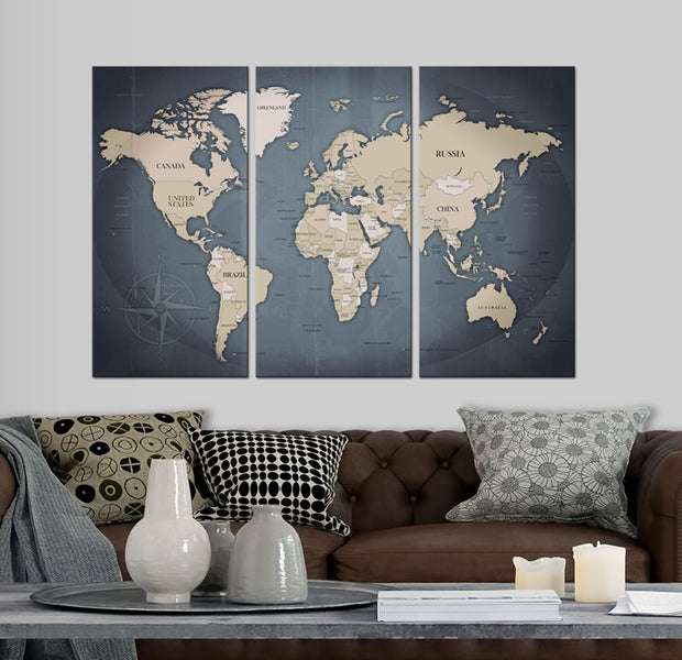 Decorative Cork Pin Board - Anthracitic World - 3 Pieces