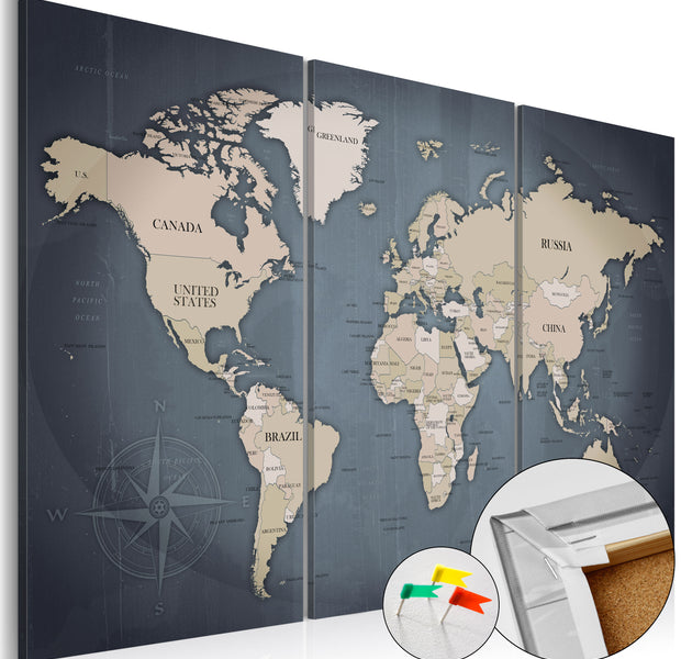 Decorative Cork Pin Board - Anthracitic World - 3 Pieces