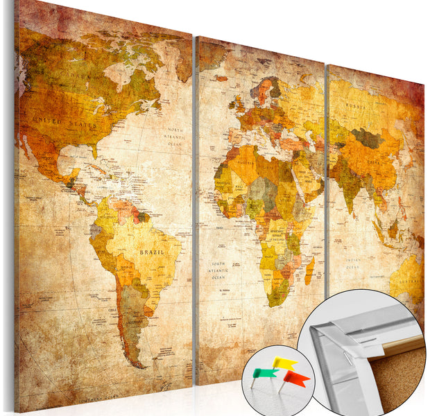 Decorative Cork Pin Board - Antique Travel - 3 Pieces