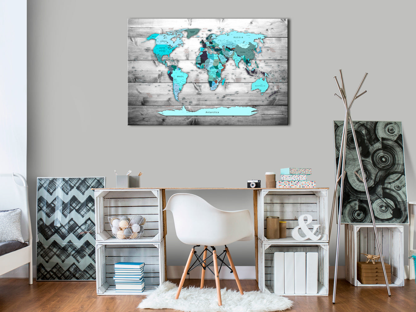 Decorative Cork Pin Board - Blue Continents