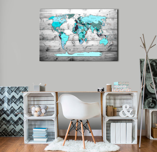 Decorative Cork Pin Board - Blue Continents