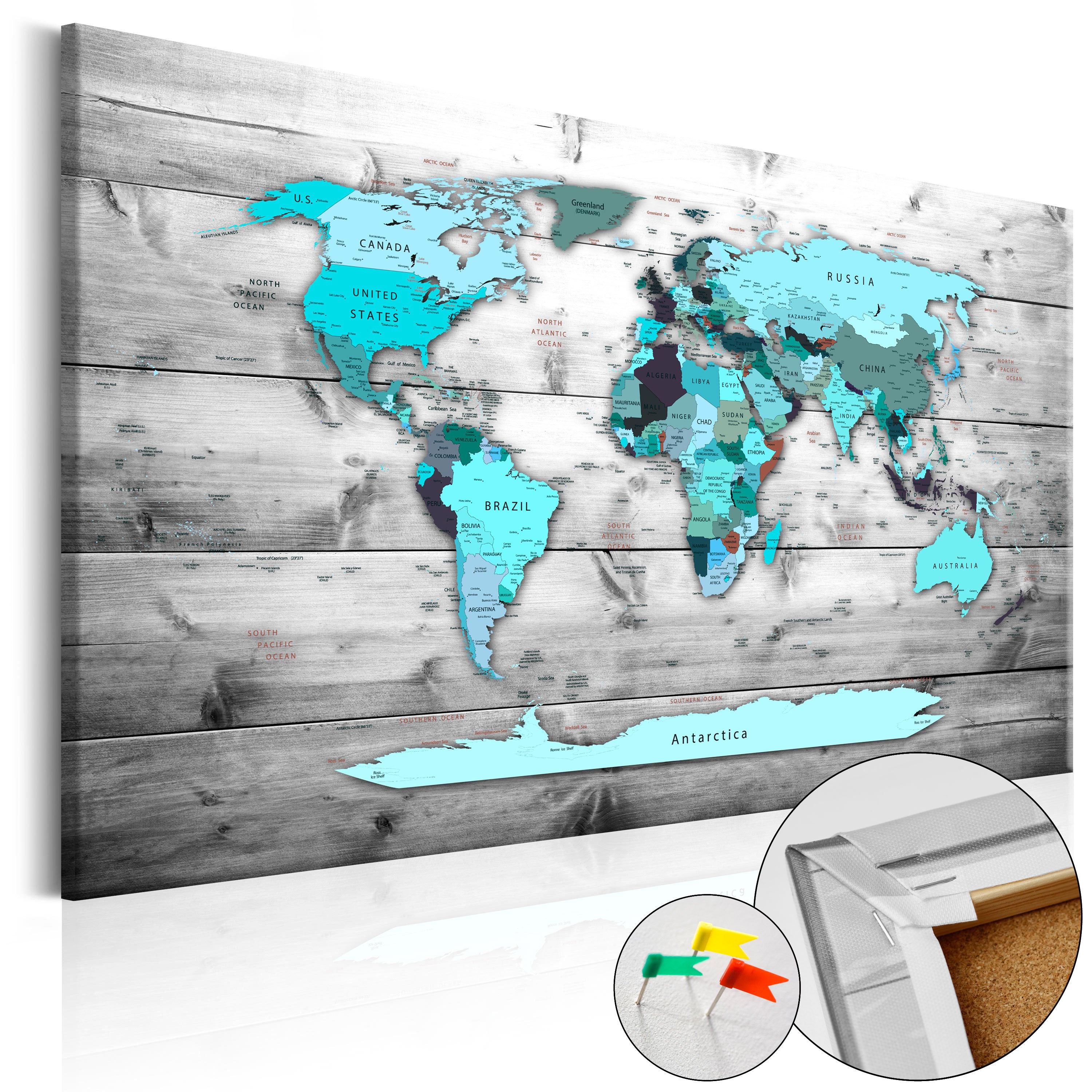 Decorative Cork Pin Board - Blue Continents