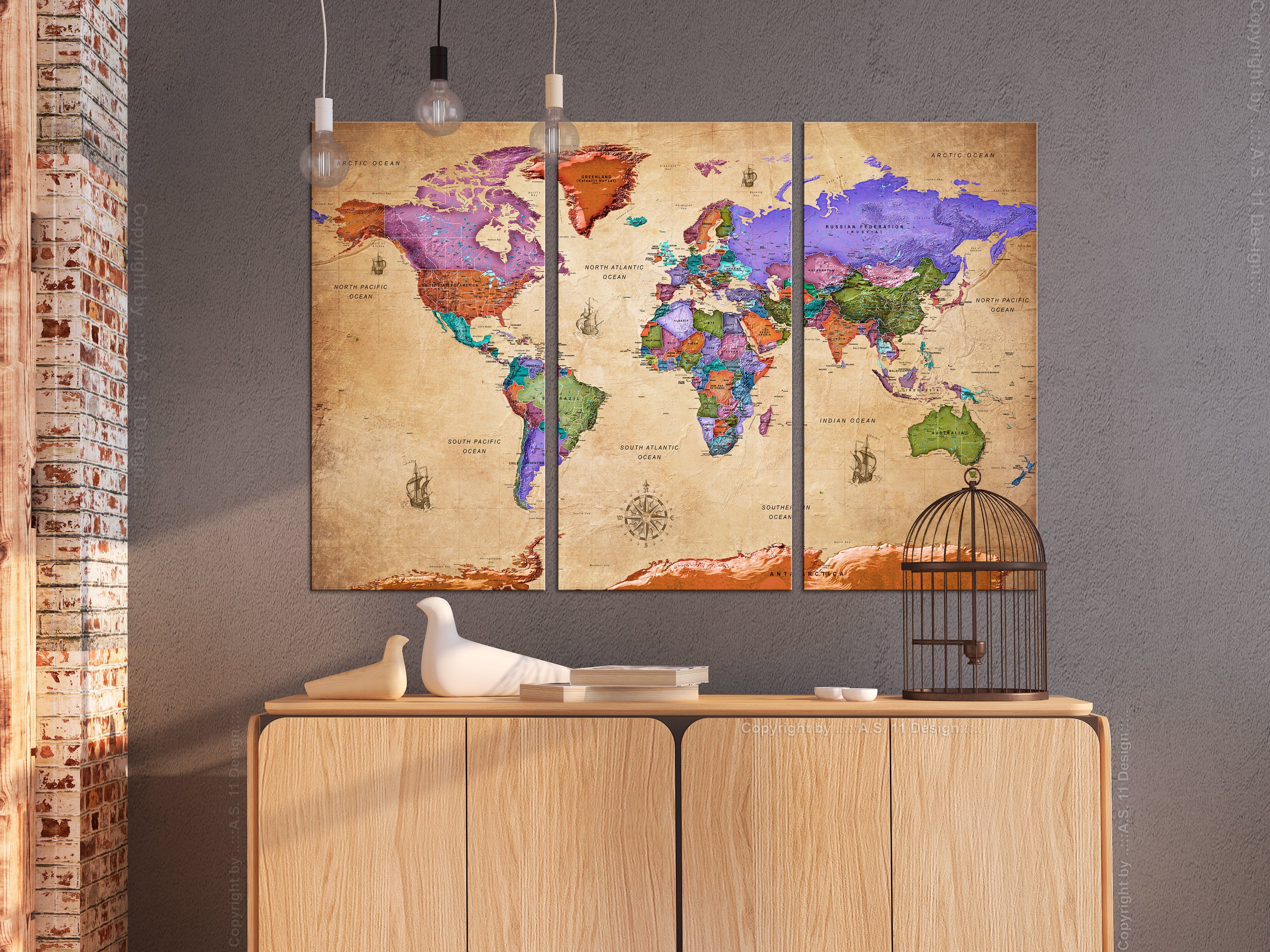 Decorative Cork Pin Board - Colourful Travels - 3 Pieces