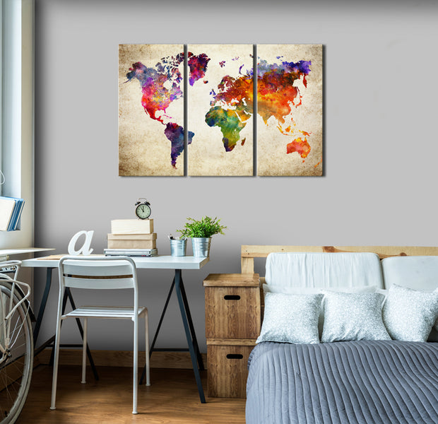 Decorative Cork Pin Board - Corkboard Map in Watercolor - 3 Pieces