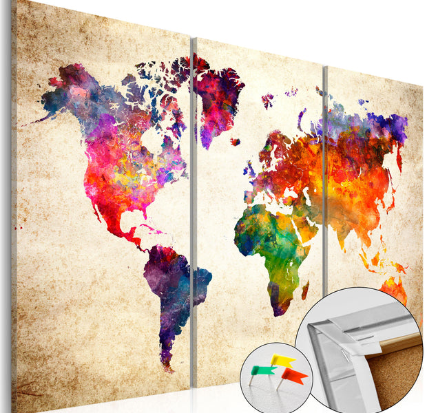 Decorative Cork Pin Board - Corkboard Map in Watercolor - 3 Pieces