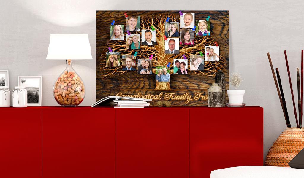Decorative Cork Pin Board - Family Tree On Wood