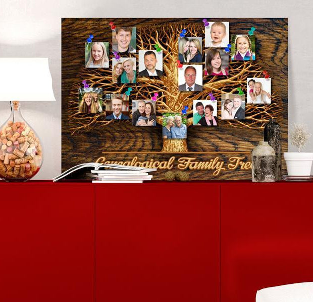 Decorative Cork Pin Board - Family Tree On Wood