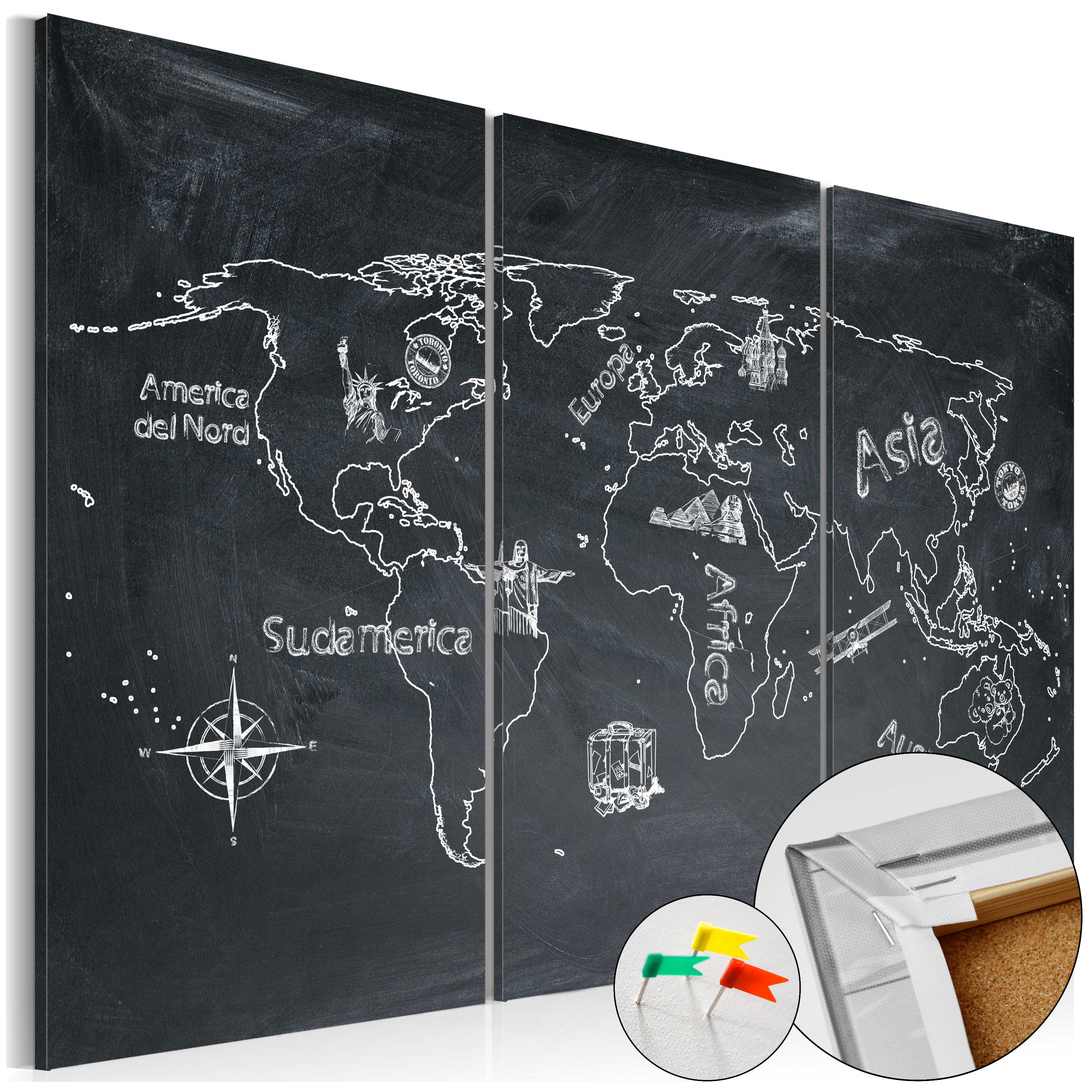 Decorative Cork Pin Board - Geography Lesson - 3 Pieces