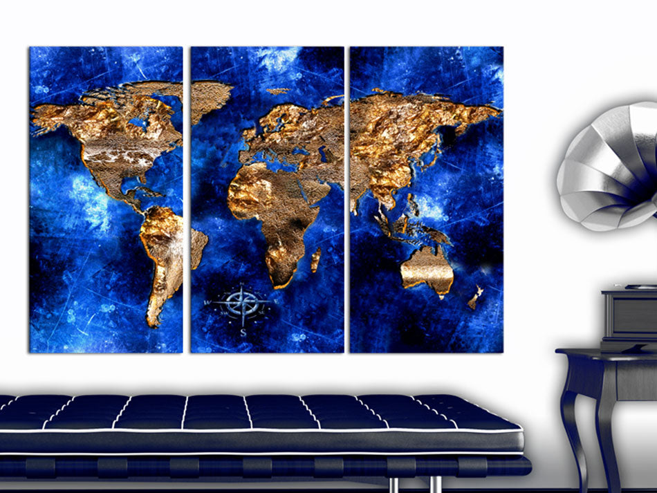 Decorative Cork Pin Board - Golden Continents - 3 Pieces