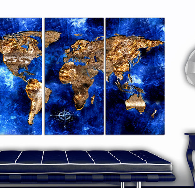 Decorative Cork Pin Board - Golden Continents - 3 Pieces