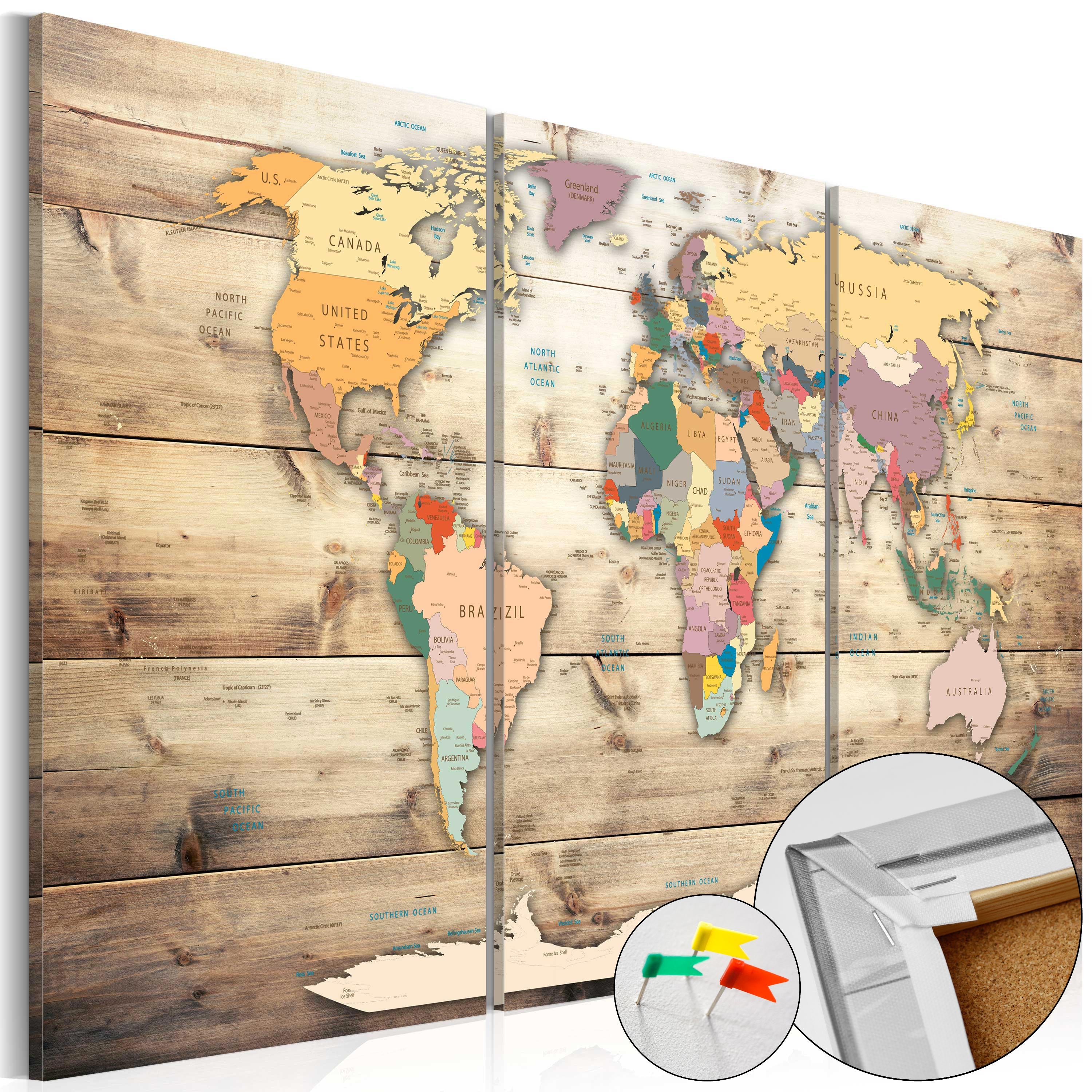 Decorative Cork Pin Board - Map of Dreams - 3 Pieces