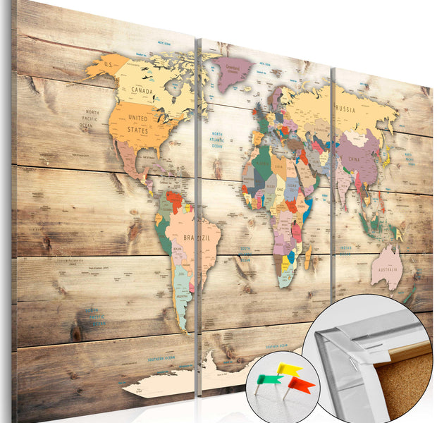 Decorative Cork Pin Board - Map of Dreams - 3 Pieces