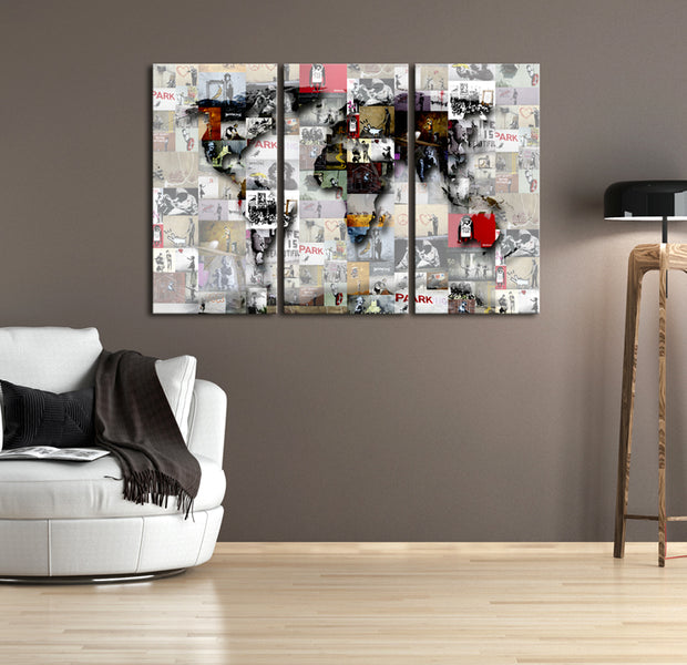 Decorative Cork Pin Board - Modern World's Map - 3 Pieces