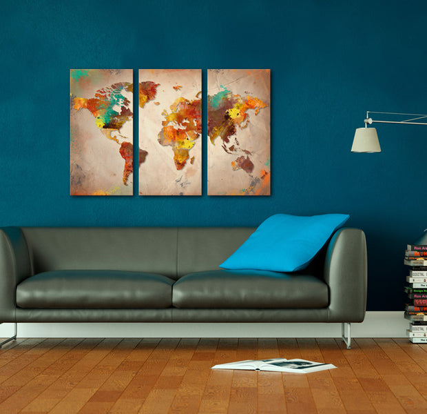 Decorative Cork Pin Board - Painted World - 3 Pieces