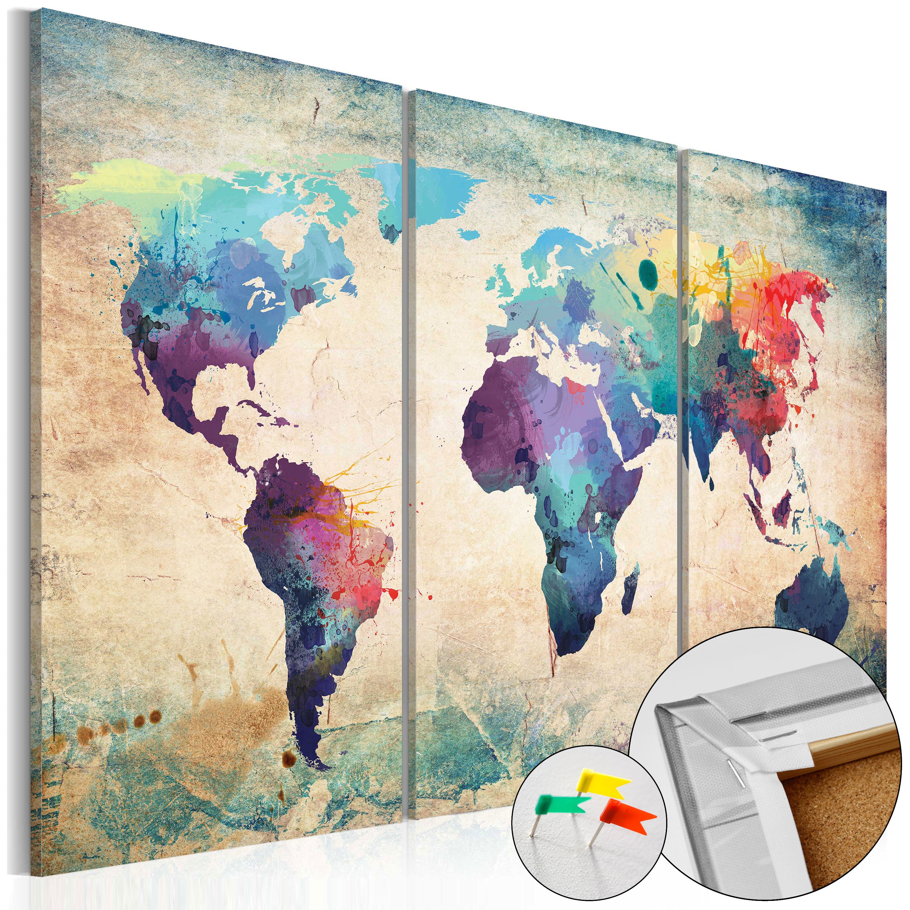 Decorative Cork Pin Board - Rainbow Map - 3 Pieces