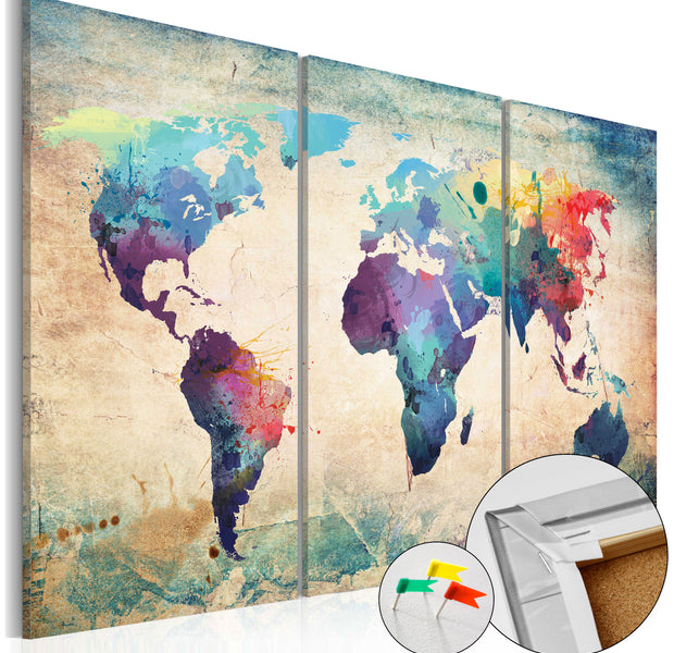 Decorative Cork Pin Board - Rainbow Map - 3 Pieces