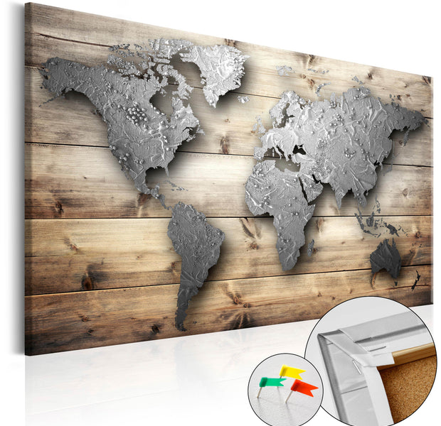 Decorative Cork Pin Board - Silver World