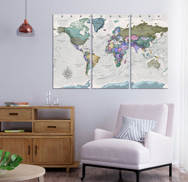 Decorative Cork Pin Board - World Destinations - 3 Pieces