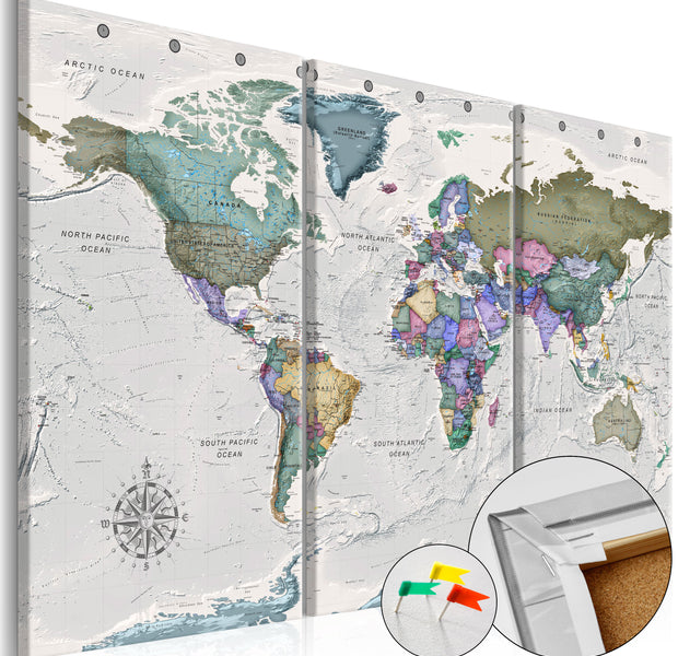 Decorative Cork Pin Board - World Destinations - 3 Pieces