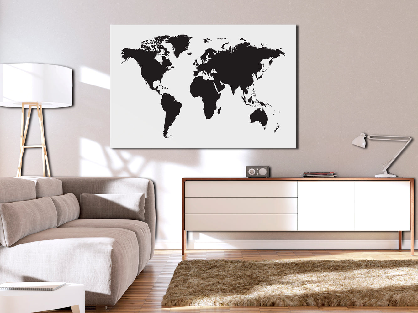 Decorative Cork Pin Board - World Map: Black & White Elegance